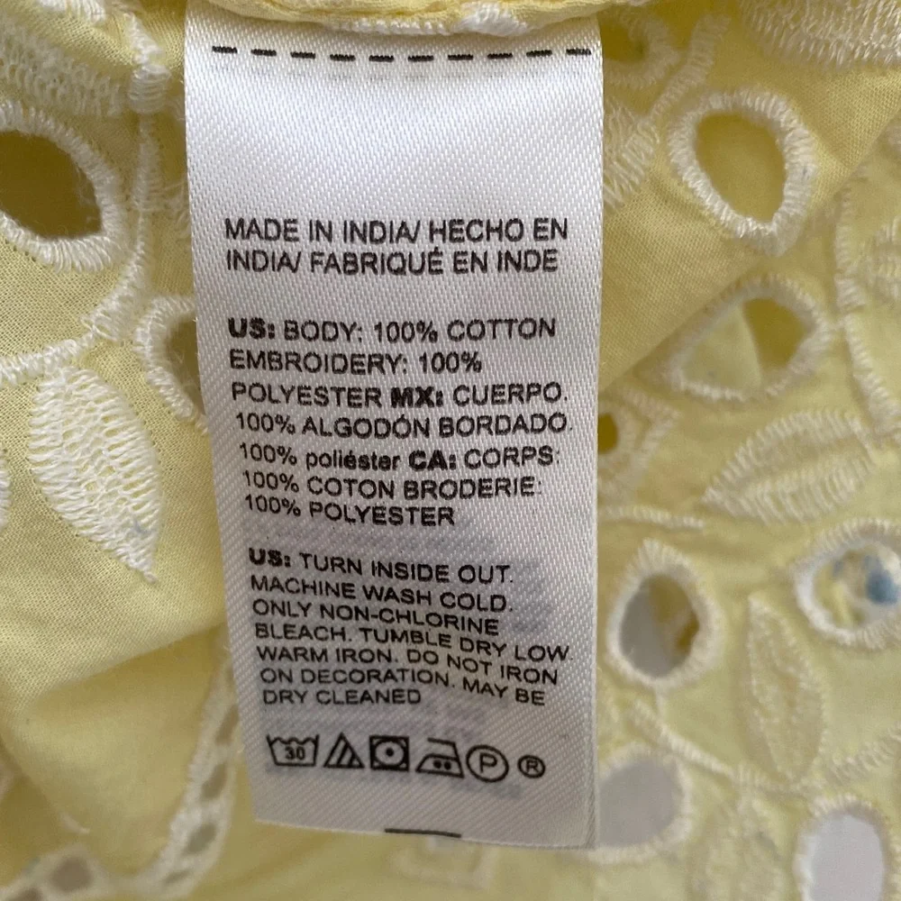 Chico's Yellow Eyelet Blouse with Brown Beaded Trim - Picture 6 of 9